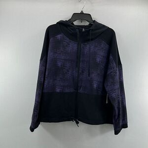 Natori Josie Interlocked Full Zip Hoodie- Purple/Black- Size X-Large- NWT